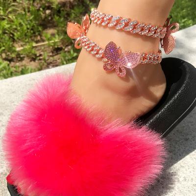 China Gold Plated Diamond Link Butterfly Anklets Blue Pink Cuban Foot Jewelry Environmentally Friendly for sale