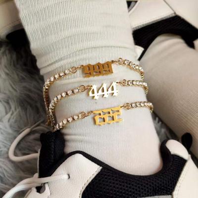 China FASHIONABLE Diamond Angle Lucky Number Tennis Chain 18K Gold Plated Anklets Bracelet Jewelry 111-999 for sale