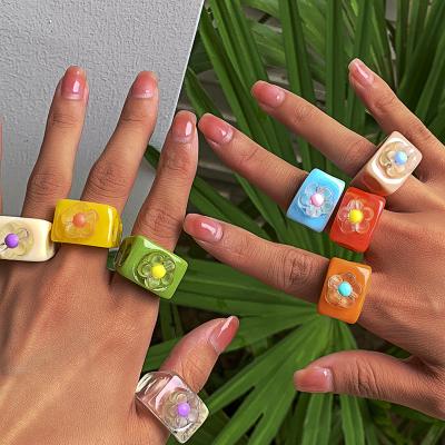 China New Designer CLASSIC Colorful Resin Acrylic Flowers Rings Jewelry Women 2022 for sale