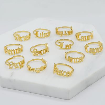 China High Quality Durable 14K Gold Plated Adjustable Stainless Steel Zodiac Rings Jewelry For Women for sale