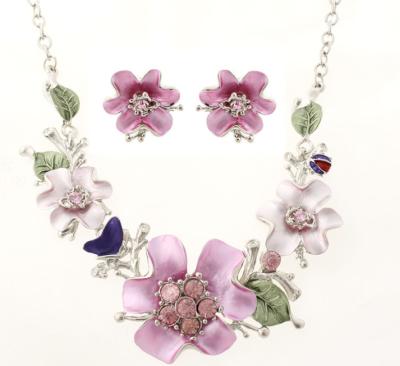 China Upscale pink flower necklace Colorful Flower Earrings Colorful flower necklace BJX4321 for sale