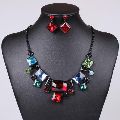 China Retro pop stained glass necklace Classic Square Necklace Square earrings Rectangular jewelry wholesale MD1415 for sale