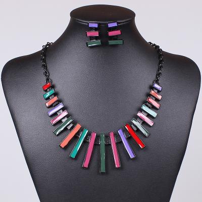 China Classic hot strip necklace colorful necklace plating color black drop of oil Wing Necklace Set Wholesale MD1418 for sale