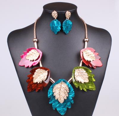 China Colorful maple leaf necklace Leaf-shaped necklace Maple Leaf Earrings Colorful resin jewelry  MD1423 for sale