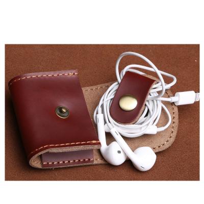 China China Luxury Wholesale Portable Snap Closure Portable Mini Earphone Organizer Bag Genuine Leather Earbuds Pouch for sale