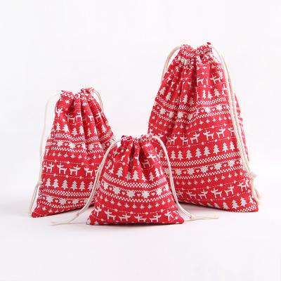 China Universal Wholesale Eco-Friendly Small Cotton Canvas Drawstring Bag Christmas Gift Bags Santa Bags for sale