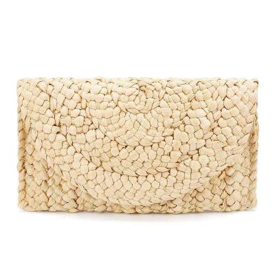 China Hand - Large Eco-Friendly Woven Woman Hand Made Woven Corn Husk Ratten Straw Latch Closure Envelope Clutch Hand Purse Bag for sale