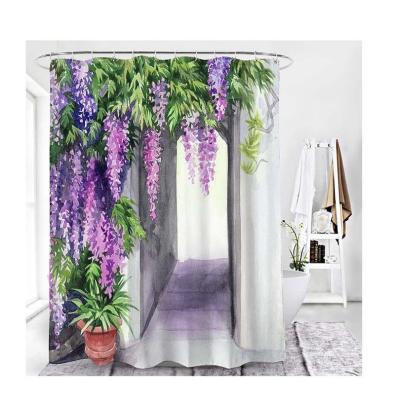 China Sustainable Household Bathroom Waterproof 1.8*2.0 Meter Polyester Shower Curtain for sale