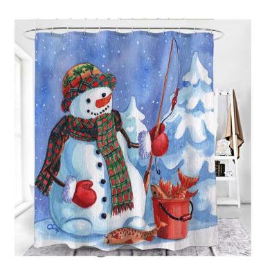 China Sustainable Household Bathroom Merry Christmas Polyester Waterproof Shower Curtain for sale