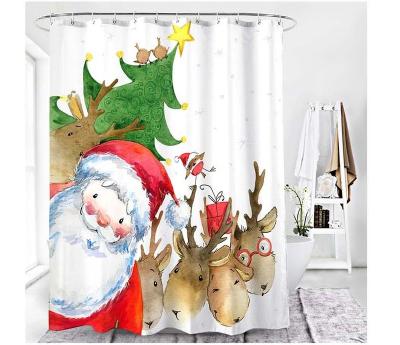 China Durable Beautiful Waterproof 100% Polyester Shower Curtain With Christmas Day Design for sale