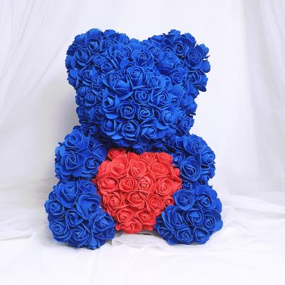 China Hot Selling Valentine's Day Lover Gift Wedding Decoration Rose Flower Bear Boxes Rose Teddy Bear With Heart 25cm for sale