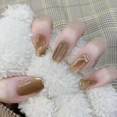 China Easy Apply 2022 New Global Hot Selling Gold 24pcs Square Press On Nails for sale