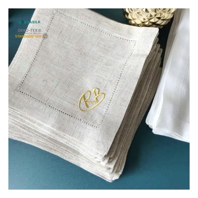 China Disposable Monogrammed Hemmed Embroidered Wedding Linen Towel Wedding Napkins for sale