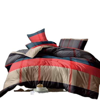 China Viable Amazon Four Seasons Bedding Set Duvet Cover Set King Queen Size 100% Polyester Plaid Comforter Cover for sale