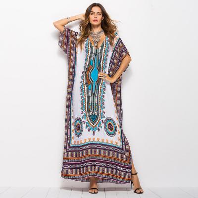 China Summer Women's Breathable Dresses Plus Size Style Casual Fashion Long Printed Dresses Maxi Dresses Beach Dress for sale