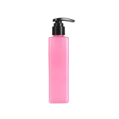 China Square Consumer Electronics Packaging PET Shampoo Bottle Pink Bottle With Black Lotion Pump 250Ml for sale