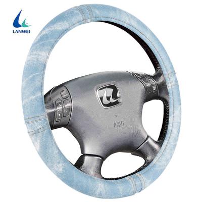 China Durable Novelty Design Car Blue PU Wheel Cover 4-Spoke Steering Wheel Covers for sale