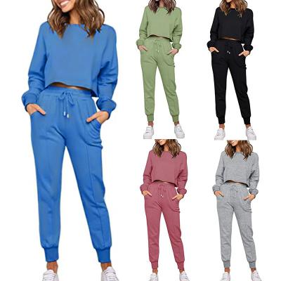 China Breathable Long Sleeve Cropped Sweatshirt And Tracksuit Winter Women Tracksuit Pants Set Solid Color Sports Wear Women Casual Tracksuit 5XL for sale