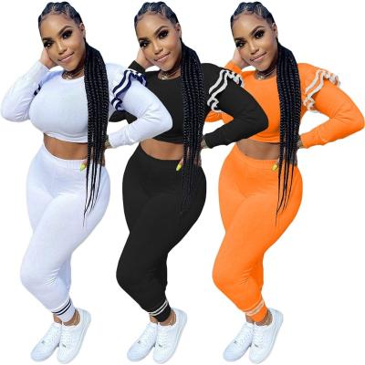 China Custom Fashion Women Logo Anti-pilling Hoodies Falbala Crop Top Jogging Suit Sweat Pant Set Two Piece Tracksuit For Women Fall Clothing for sale