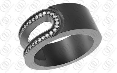 China Half Cut Out Design Black 316L Stainless Steel Band Rings With Clear Swarovski for sale