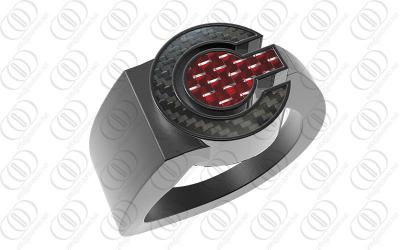 China 3mm Black PVD Stainless Steel Rings Red Carbon Fiber Accents for sale