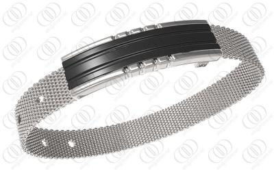 China Milanese Strap Stainless Steel Weaved Silver Mesh Bracelet PVD Black And Magnets for sale