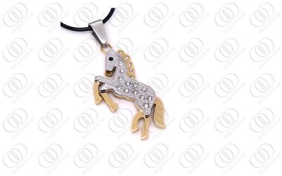 China Rose Gold and Silver Tones Stainless Steel Horse Pendants Clear Cubic Zirconia for sale