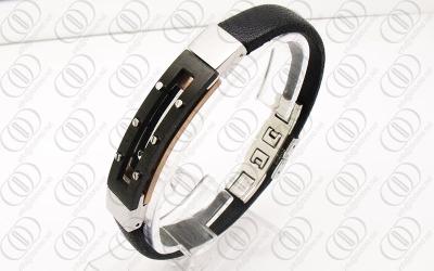 China AAA Black Plated Stainless Steel Bangle In Italian Design With Genuine Leather for sale