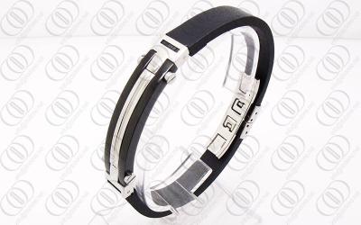 China Silver Black Jewelry Stainless Steel Bangle With Leather Straps for sale