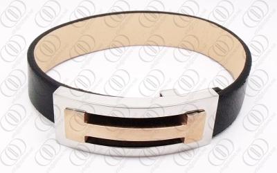 China Genuine Leather Stylish Gold Bangle magnetic therapy bracelet Laser engraved for sale