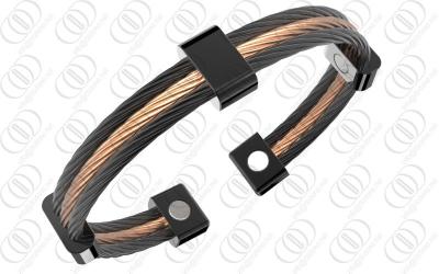 China 316L Mens Stainless Steel Bangle Bracelets Black and Rose Gold Two Tone Steel Cables for sale