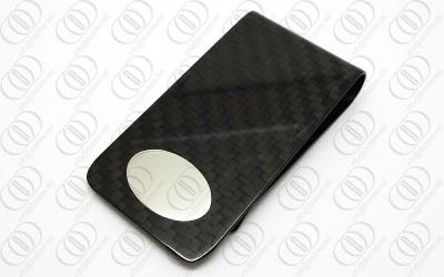 China Carbon Fiber Jewelry Money Clip With Stainless Steel Engraveable Oval Accent for sale