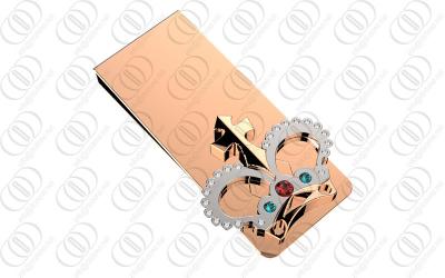 China TUV Rose Gold Stainless Steel Money Clip With Multi-color CZ , Small Metal Clips for sale