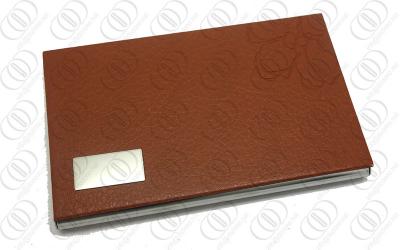 China Modern Engraveable Stainless Steel Business Card Holder With Brown Leather for sale