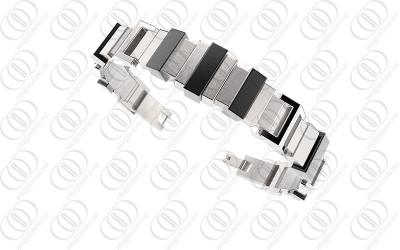 China Titanium ODM / OEM Jewelry Brushed Silver  Bracelet With PVD IP Black for sale