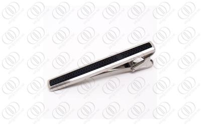 China Black Rubber Inlay Stainless Steel Tie Clip in Full Brushed Finish , Mens Tie Clips for sale