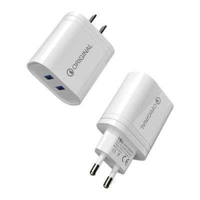 China High Quality Charing New Arrival 18W Phone White QC USB A Charger For Phone Adapter QC 30 Wall Dual USB Charger for sale