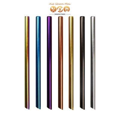 China 215*12mm Custom Reusable Logo Beveled Straws Boba Pipe Metal Viable Smoothie Angled Tip Bubble Tea Straw With Oblique Incisions for sale