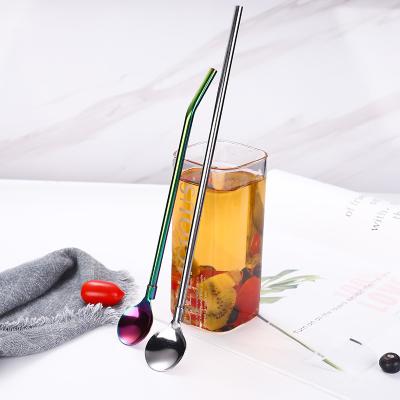 China 8.5 10.5 inch viable long stainless steel reusable straw spoon of 7 colors metal drinking straws for sale