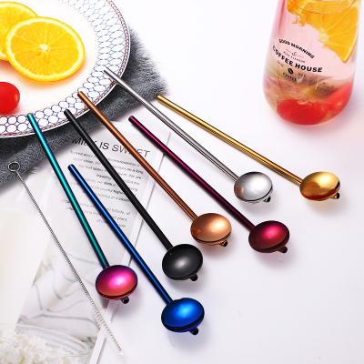 China Sustainable Wholesale Colored Reusable Metal Drinking Straw Spoon 304 Stainless Steel Straw With Spoon for sale