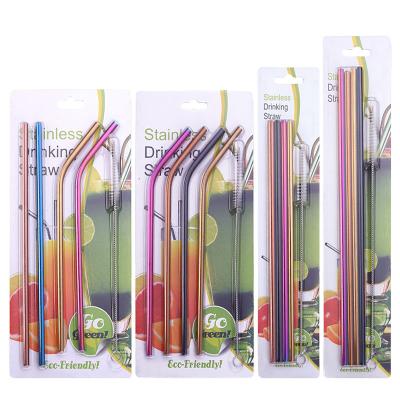 China Eco-friendly Reusable Metal Drinking Straw Stainless Steel Straw Set With Brush In Blister Packing/215*6mm(20oz) Card for sale