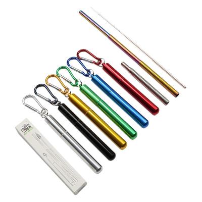 China Sustainable Eco Friendly Folding Telescopic Reusable Straws Collapsible With Case Collapsible Metal Head Chain Straw for sale