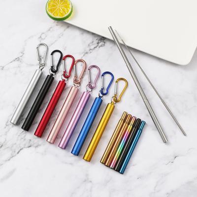 China Custom Telescopic Retractable Retractable Metal Collapsible Drinking Straw Sustainable Portable High End Reusable 304 Stainless Steel Foldable for sale