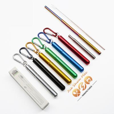 China Reusable Stainless Steel Collapsible Viable Straw Keychain With Case Factory Drinking Telescopic Portable Metal Straw Collapsible for sale