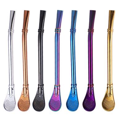 China Viable Creative Reusable Yerba Mate Stainless Steel Straw Metal with Filter Spoon for sale