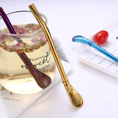 China High Quality Viable Stainless Steel Straw Spoon For Drinks Bar Coffee Filter Spoon/Bombilla Tea Straws for sale