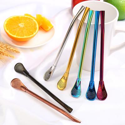 China Sustainable Tea Bombilla Custom Drinkable Stainless Steel Straw Spoon for sale