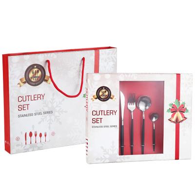 China 24 PCS Stainless Steel Silver Christmas Paint Spray Gift Box Cutlery Portable Cutlery Fork And Spoon Knife Viable Customs for sale