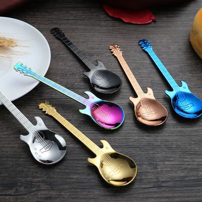 China Viable Guitar Spoon Stainless Steel Tea Dinner Table Spoon Colorful Mixing Cream Spoon Kit Dessert Coffee Sugar Ice Cream Spoon for sale