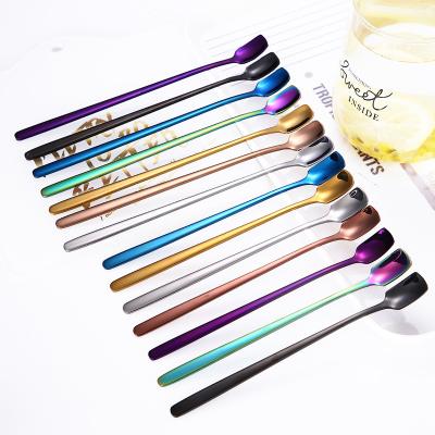 China Customized Viable 15CM Stainless Steel Teaspoon Small Spoon With Logo Short Handle Color Spoons for sale